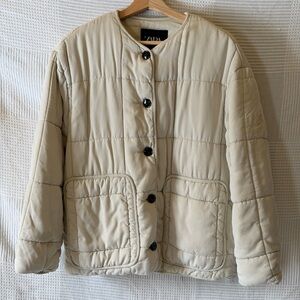 Zara Ivory Button-Up Quilted Jacket